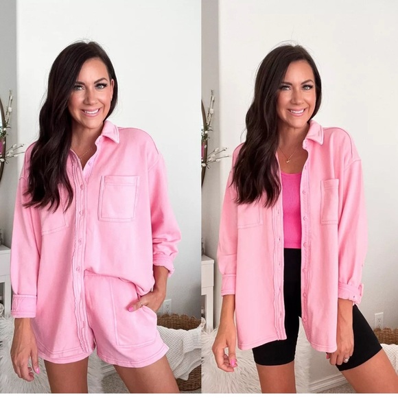 Aerie lumberjane cotton fleece Women's Shirt Jacket pink size S - Picture 4 of 4